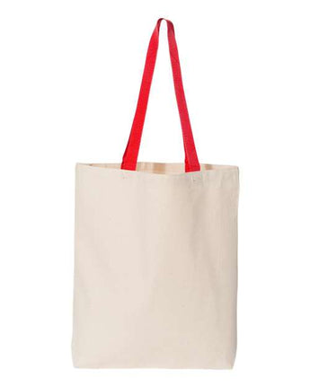 Pretreated Q-Tees Q4400 11L Canvas Tote with Contrast-Color Handles - Natural/ Red - Back