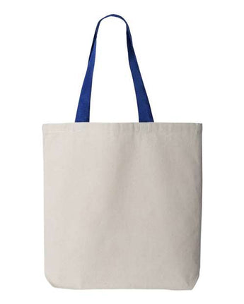 Pretreated Q-Tees Q4400 11L Canvas Tote with Contrast-Color Handles - Natural/ Royal