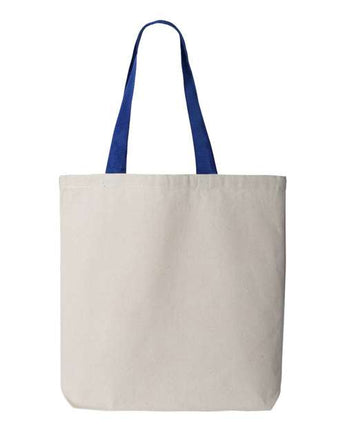 Pretreated Q-Tees Q4400 11L Canvas Tote with Contrast-Color Handles - Natural/ Royal - Back