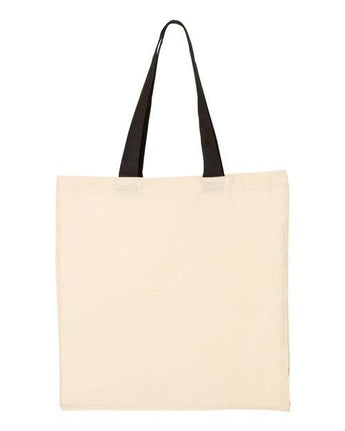 Pretreated Q-Tees QTB6000 Economical Tote with Contrast-Color Handles - Natural/ Black - Back
