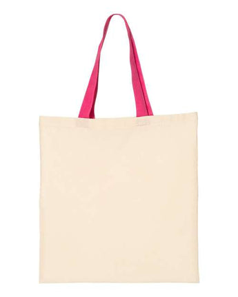Pretreated Q-Tees QTB6000 Economical Tote with Contrast-Color Handles - Natural/ Hot Pink
