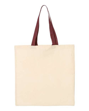 Pretreated Q-Tees QTB6000 Economical Tote with Contrast-Color Handles - Natural/ Maroon