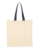 Pretreated Q-Tees QTB6000 Economical Tote with Contrast-Color Handles - Natural/ Navy