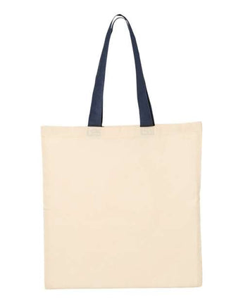 Pretreated Q-Tees QTB6000 Economical Tote with Contrast-Color Handles - Natural/ Navy
