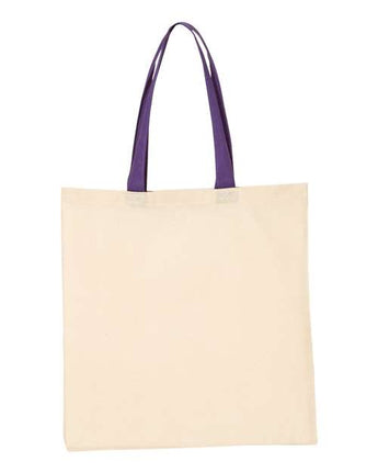 Pretreated Q-Tees QTB6000 Economical Tote with Contrast-Color Handles - Natural/ Purple
