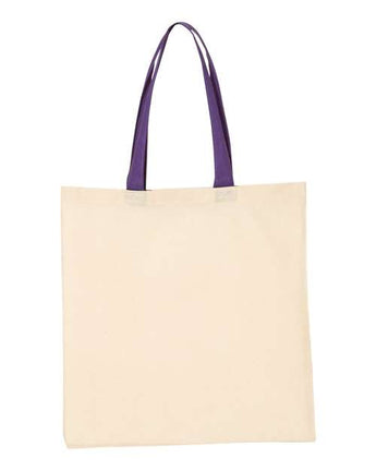 Pretreated Q-Tees QTB6000 Economical Tote with Contrast-Color Handles - Natural/ Purple - Back
