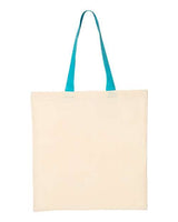 Pretreated Q-Tees QTB6000 Economical Tote with Contrast-Color Handles - Natural/ Turquoise - Back