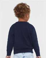 Pretreated Rabbit Skins 3317 Toddler Fleece Crewneck Sweatshirt - Navy - On Model - Back