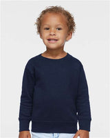 Pretreated Rabbit Skins 3317 Toddler Fleece Crewneck Sweatshirt - Navy - On Model