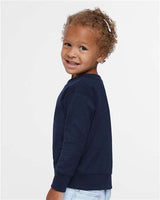 Pretreated Rabbit Skins 3317 Toddler Fleece Crewneck Sweatshirt - Navy - On Model - Side