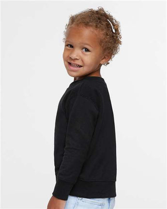 Pretreated Rabbit Skins 3317 Toddler Fleece Crewneck Sweatshirt - Black - On Model - Side