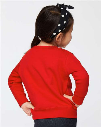 Pretreated Rabbit Skins 3317 Toddler Fleece Crewneck Sweatshirt - Red - On Model - Back