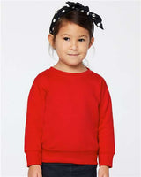 Pretreated Rabbit Skins 3317 Toddler Fleece Crewneck Sweatshirt - Red - On Model