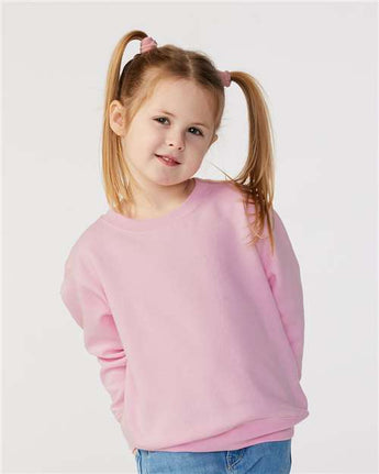 Pretreated Rabbit Skins 3317 Toddler Fleece Crewneck Sweatshirt - Pink - On Model