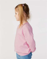 Pretreated Rabbit Skins 3317 Toddler Fleece Crewneck Sweatshirt - Pink - On Model - Side