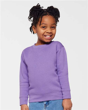 Pretreated Rabbit Skins 3317 Toddler Fleece Crewneck Sweatshirt - Lavender - On Model
