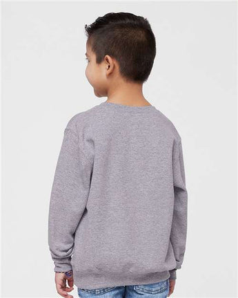 Pretreated Rabbit Skins 3317 Toddler Fleece Crewneck Sweatshirt - Heather - On Model - Back