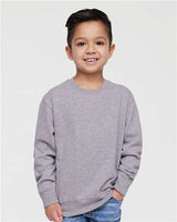 Pretreated Rabbit Skins 3317 Toddler Fleece Crewneck Sweatshirt - Heather - On Model