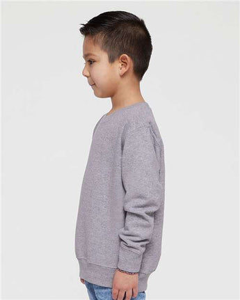 Pretreated Rabbit Skins 3317 Toddler Fleece Crewneck Sweatshirt - Heather - On Model - Side