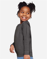 Pretreated Rabbit Skins 3317 Toddler Fleece Crewneck Sweatshirt - Charcoal - On Model - Side