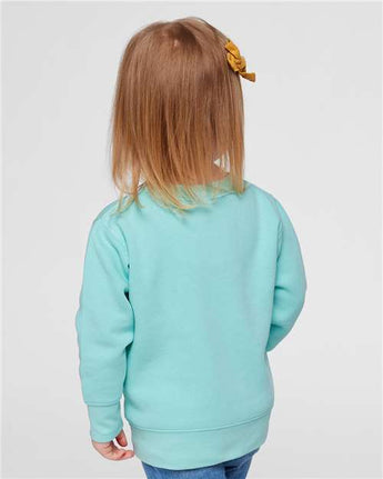 Pretreated Rabbit Skins 3317 Toddler Fleece Crewneck Sweatshirt - Chill - On Model - Back
