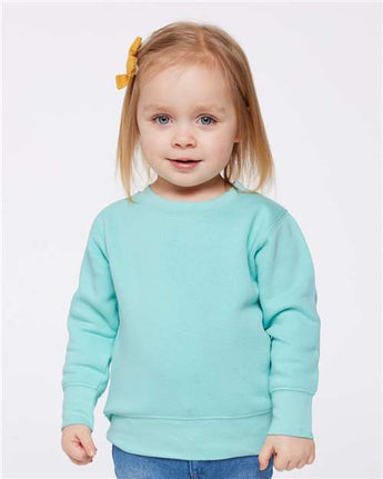 Pretreated Rabbit Skins 3317 Toddler Fleece Crewneck Sweatshirt - Chill - On Model