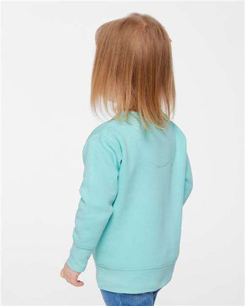 Pretreated Rabbit Skins 3317 Toddler Fleece Crewneck Sweatshirt - Chill - On Model - Side