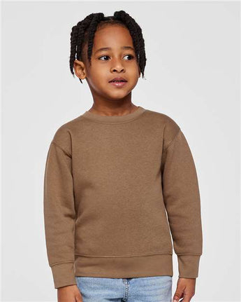 Pretreated Rabbit Skins 3317 Toddler Fleece Crewneck Sweatshirt - Coyote Brown - On Model
