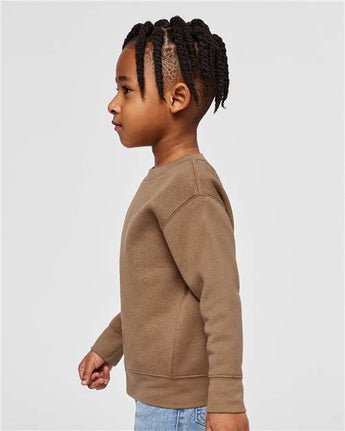 Pretreated Rabbit Skins 3317 Toddler Fleece Crewneck Sweatshirt - Coyote Brown - On Model - Side