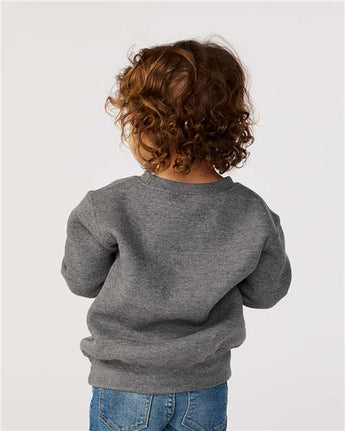 Pretreated Rabbit Skins 3317 Toddler Fleece Crewneck Sweatshirt - Granite Heather - On Model - Back