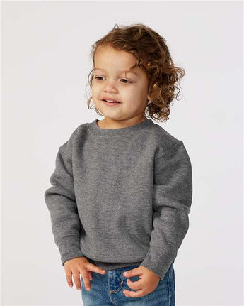 Pretreated Rabbit Skins 3317 Toddler Fleece Crewneck Sweatshirt - Granite Heather - On Model