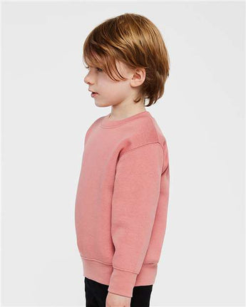 Pretreated Rabbit Skins 3317 Toddler Fleece Crewneck Sweatshirt - Mauvelous - On Model - Side