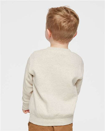 Pretreated Rabbit Skins 3317 Toddler Fleece Crewneck Sweatshirt - Natural Heather - On Model - Back