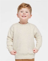 Pretreated Rabbit Skins 3317 Toddler Fleece Crewneck Sweatshirt - Natural Heather - On Model