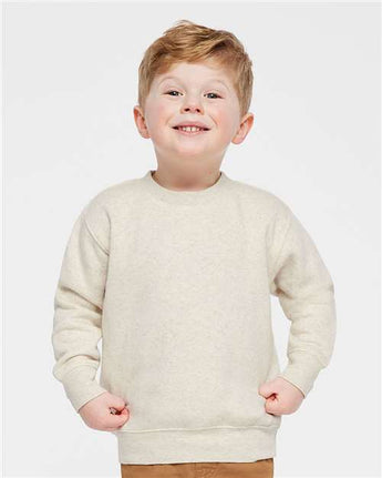 Pretreated Rabbit Skins 3317 Toddler Fleece Crewneck Sweatshirt - Natural Heather - On Model