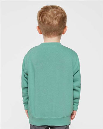 Pretreated Rabbit Skins 3317 Toddler Fleece Crewneck Sweatshirt - Saltwater - On Model - Back
