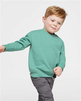 Pretreated Rabbit Skins 3317 Toddler Fleece Crewneck Sweatshirt - Saltwater - On Model