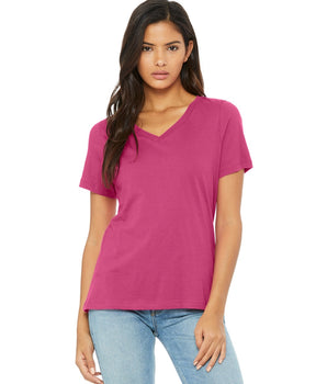 Pretreated BELLA+CANVAS 6405 Women's Relaxed Jersey V-Neck Tee - Berry - Front