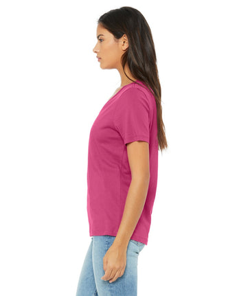 Pretreated BELLA+CANVAS 6405 Women's Relaxed Jersey V-Neck Tee - Berry - Side