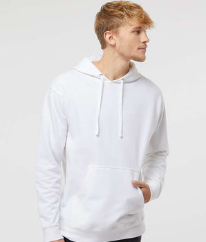 Pretreated Independent Trading Co. SS4500 Unisex Midweight Hooded Sweatshirt Model with White Hoodie